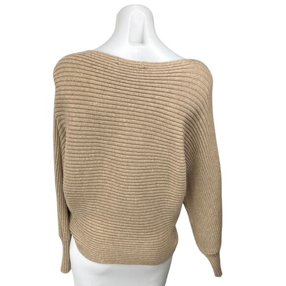 Anthropologie Tan Rib Knit Long Batwing Sleeve Drop Shoulder Sweater Top Size XS - Picture 2 of 4